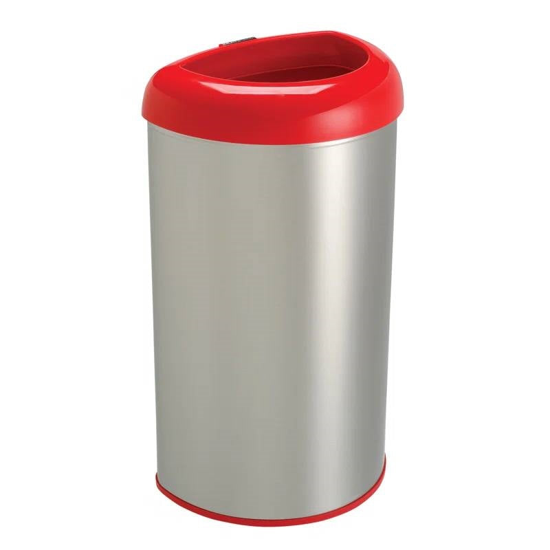 13-Gallon Stainless Steel Trash Can with Red Open Top