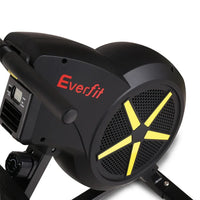 Adjustable footrests and rowing handle on Everfit Rowing Exercise Machine.