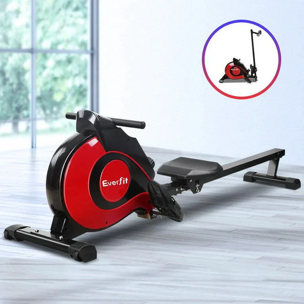 Full view of Everfit Resistance Rowing Exercise Machine with sleek black design.