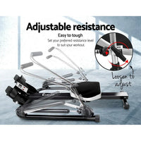 Close-up of hydraulic resistance oil cylinder system integrated into Everfit Rowing Machine.