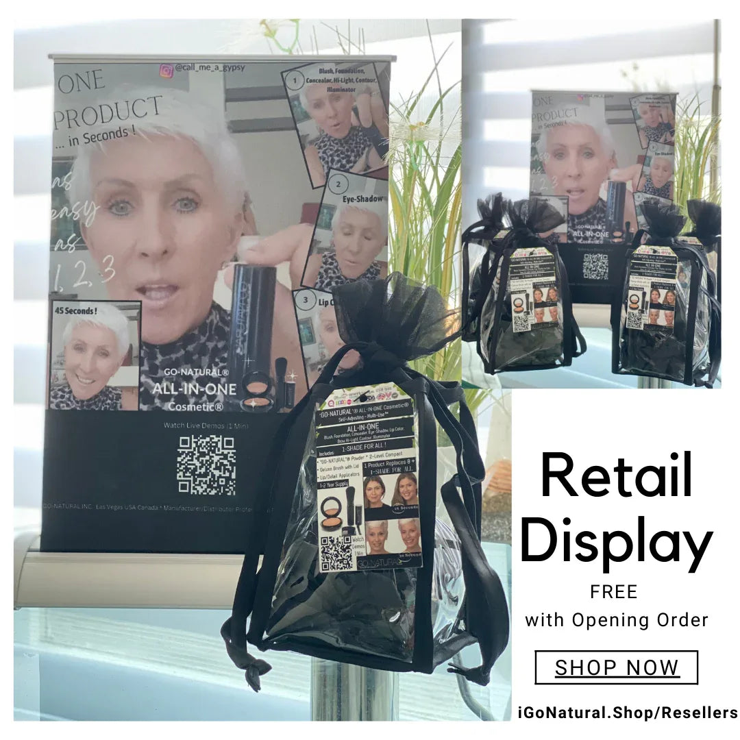 Retail display for GO NATURAL® products featuring QR code for demo access.