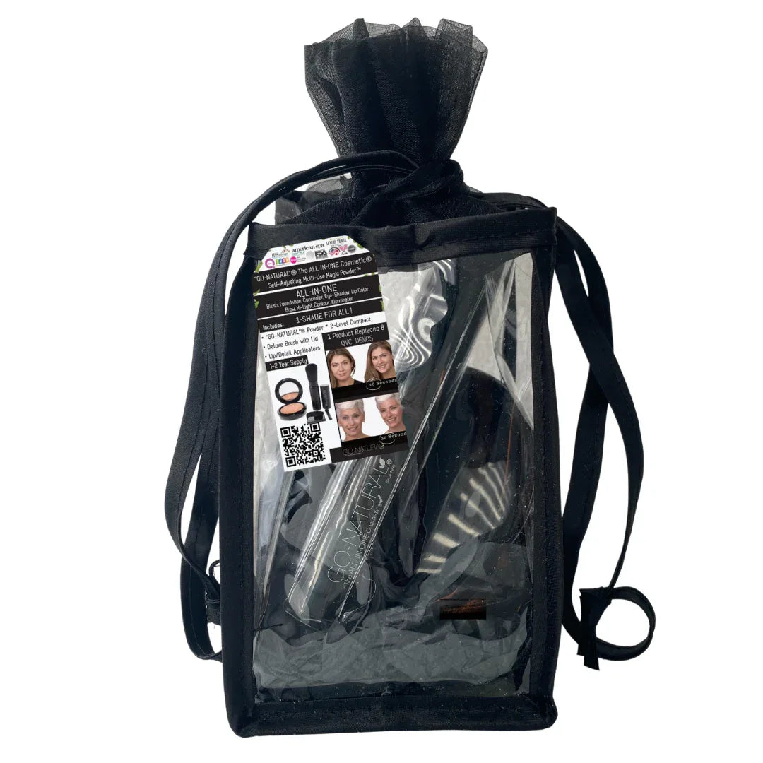 Retail packaging box for GO NATURAL All-In-One Cosmetic travel gift set with product image.