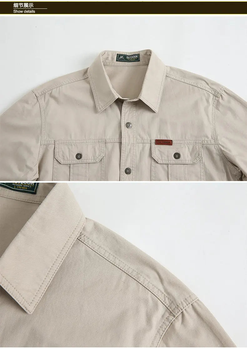 Cargo Shirt Men Long Sleeve Casual Cotton Shirts | Ships from US