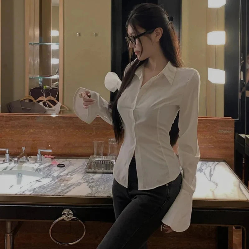 Gidyq Fashion Women Bandage Shirts Korean All Match