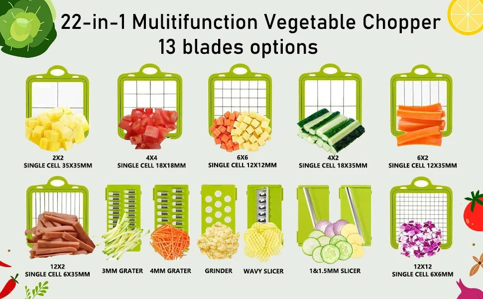 12/22 in 1 Multifunctional Vegetable Cutter Manual Foo | Ships from US