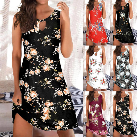 Women's Summer Beach Dress - Plus Size Stripe Sleeveless