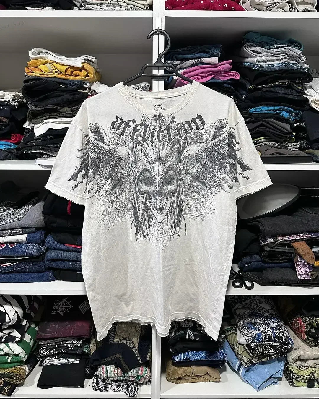 Y2K Affliction Long sleeved T shirt Fashion Round Neck
