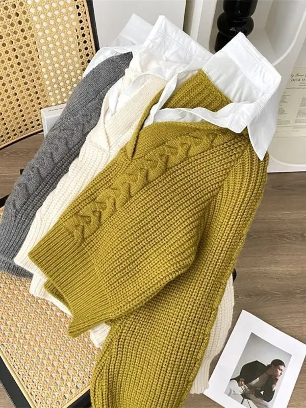Japanese Lazy Retro Design with Fake Two Sweaters