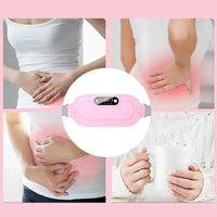 Heating pad worn around waist secured by telescopic elastic bands for comfortable fit.