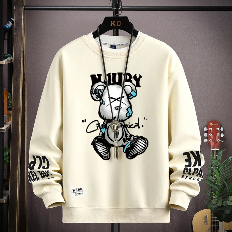 Autumn Men's Sweatshirt Cool Bear Print Long Sleeve | Ships from US