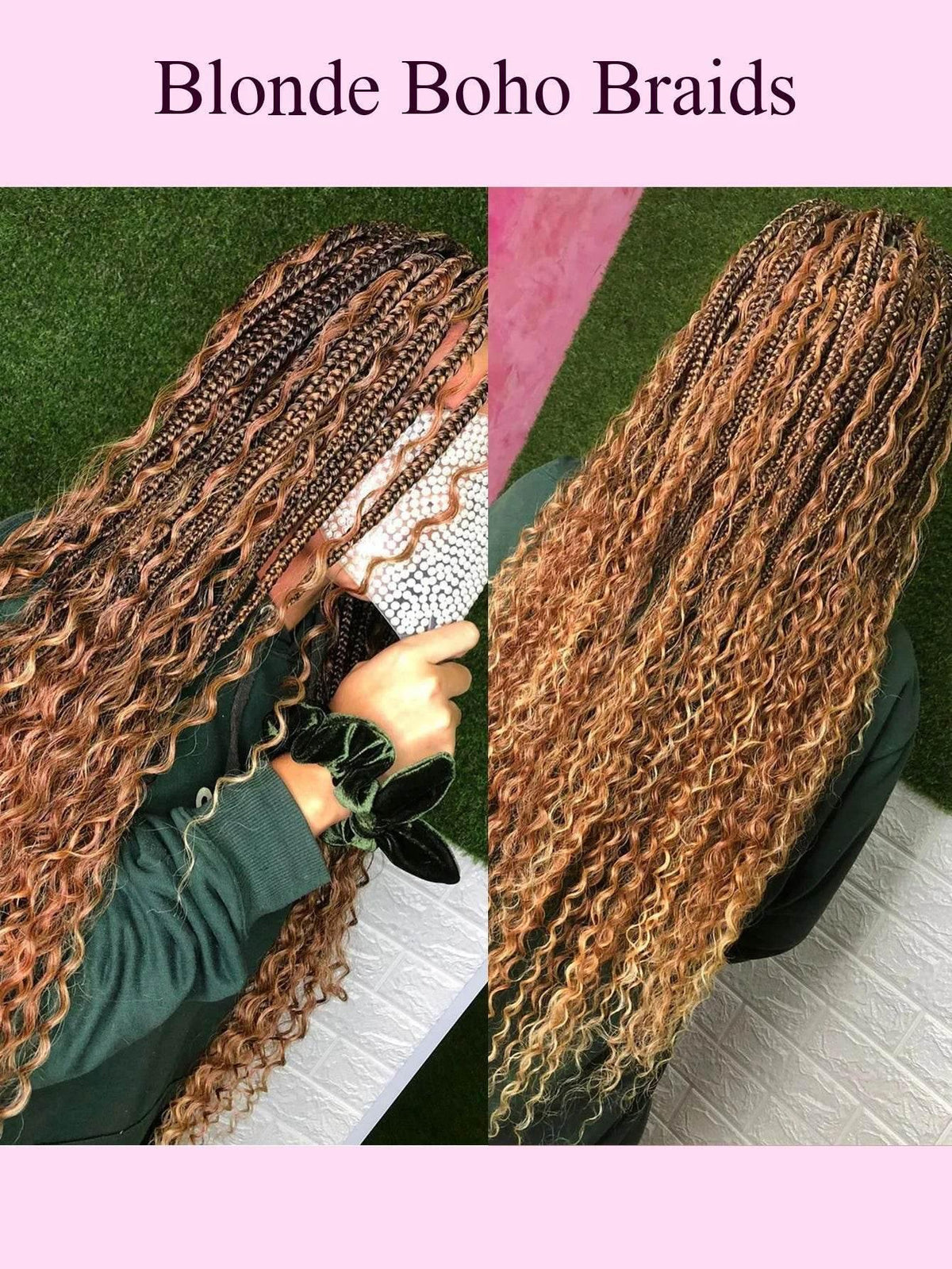 Close-up of braided wig texture with knotless style and soft curls at the ends