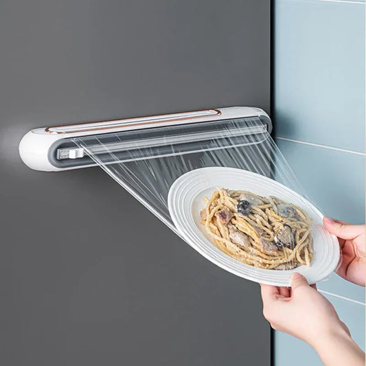 Magnetic Refillable Plastic Wrap Dispenser With Cutter, Tin Aluminum