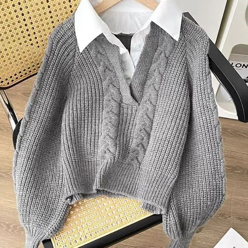 Japanese Lazy Retro Design with Fake Two Sweaters