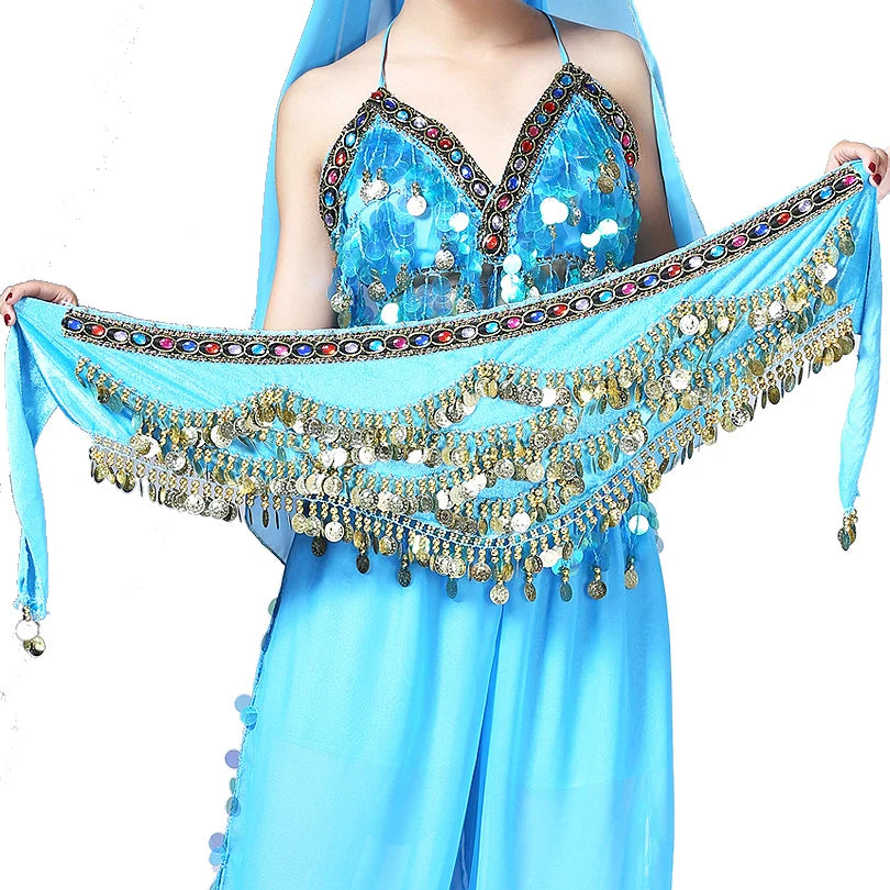 1PC New Style Belly Dance Belt Newest Multi-color Glass Silk Velvet Dancing Belt Scarf Crystal BellyDance Waist Chain Hip Scarf