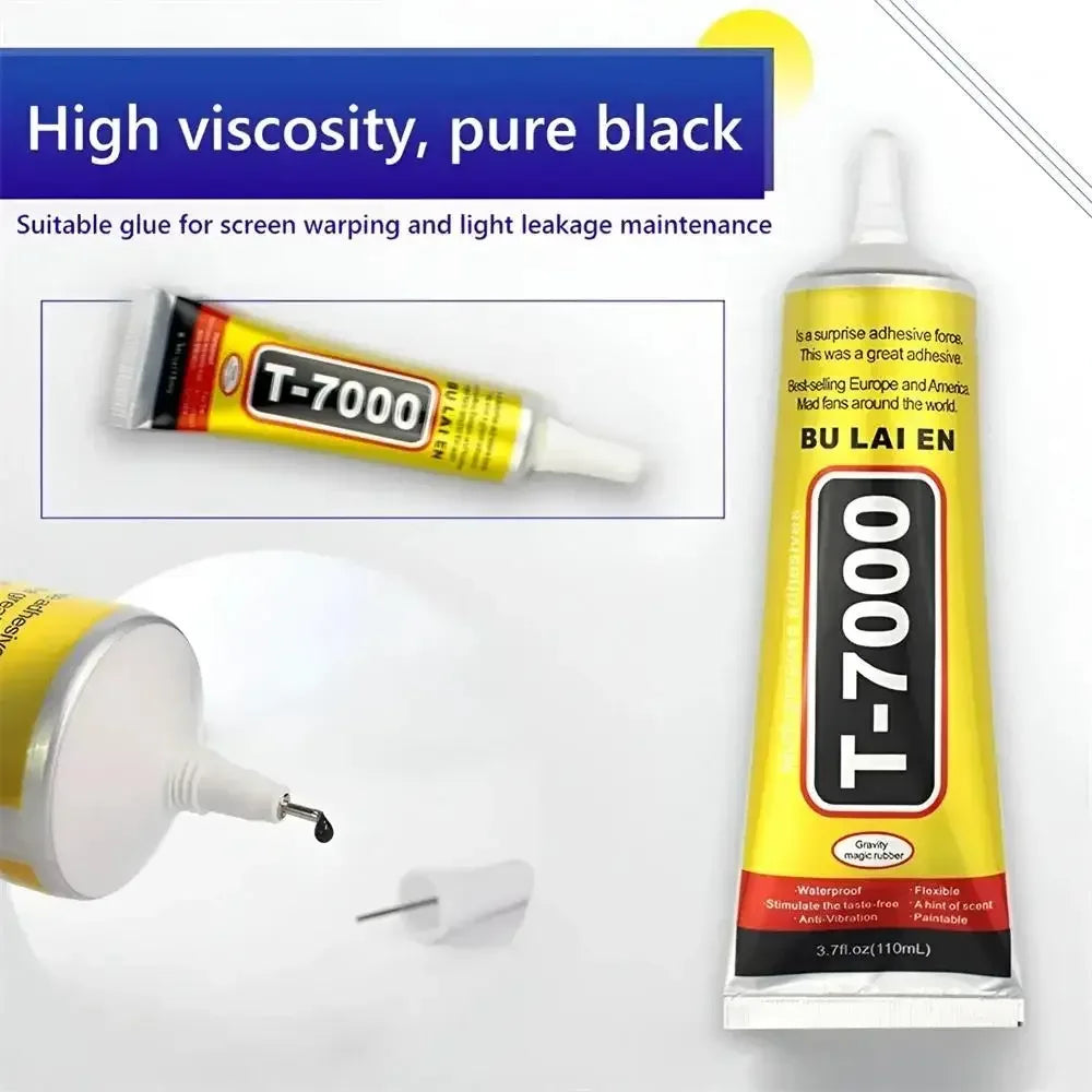 Three tubes of multi-purpose T-7000 and B-7000 adhesive glue in different sizes for electronics and crafts.