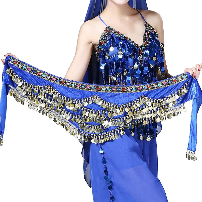 1PC New Style Belly Dance Belt Newest Multi-color Glass Silk Velvet Dancing Belt Scarf Crystal BellyDance Waist Chain Hip Scarf