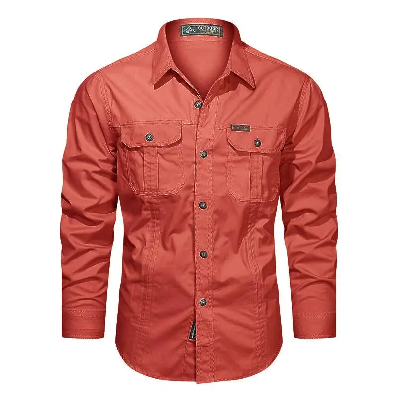 Cargo Shirt Men Long Sleeve Casual Cotton Shirts | Ships from US