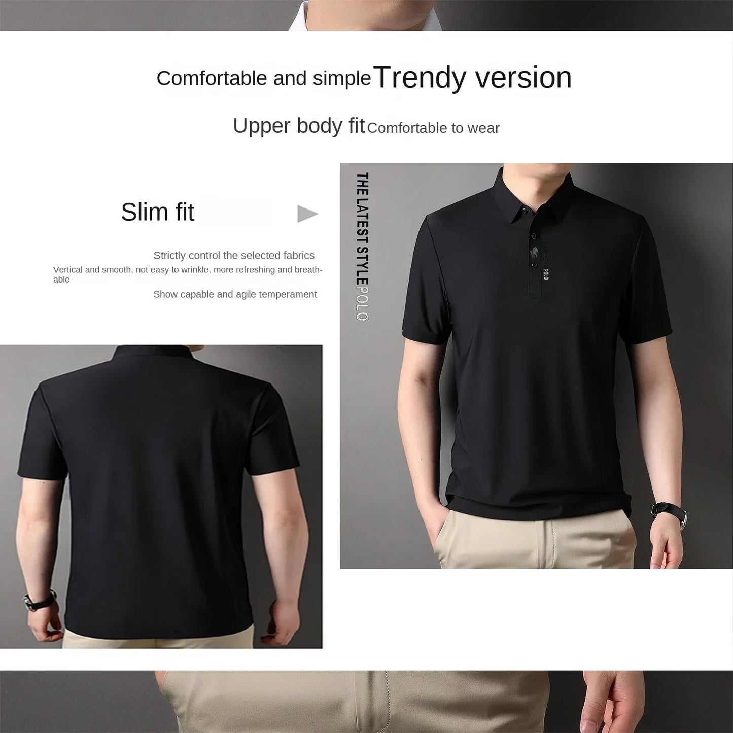 Ice Silk Embroidery Polo Shirt 2024 New Summer Lapel