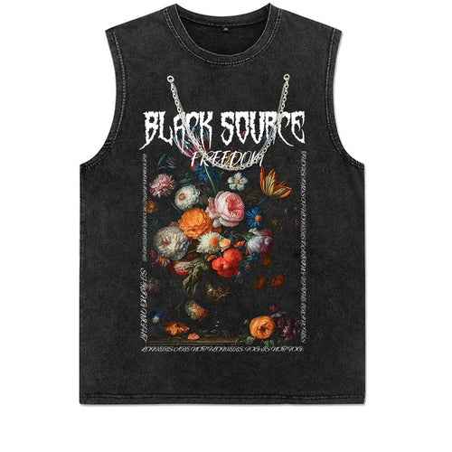 Gothic Rose Letter Print Vintage Washed Oversized T-Shirt