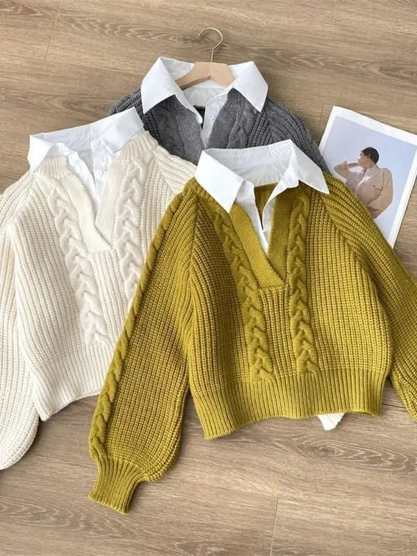 Japanese Lazy Retro Design with Fake Two Sweaters