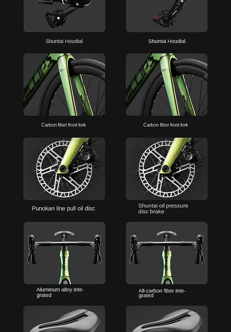 2025 New Ultra-Light Carbon Fiber Road Bike Fast Racing Bicycle with Hydraulic Disc Brakes 16/24-Speed Gear Shift Drop Handlebar