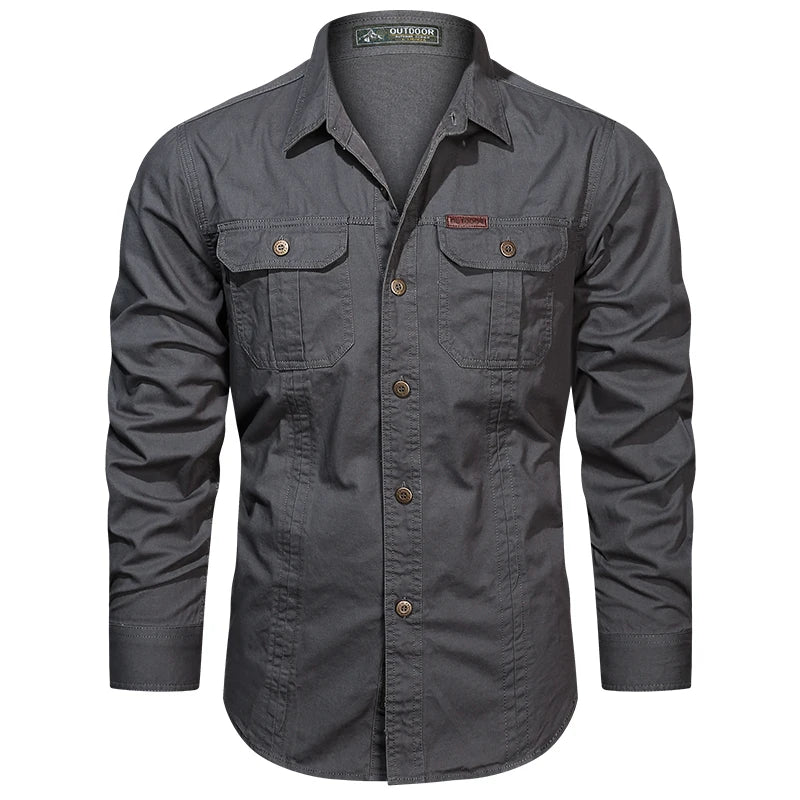 Cargo Shirt Men Long Sleeve Casual Cotton Shirts | Ships from US