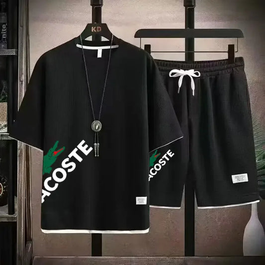 2025 Waffle pattern 2-piece set, men's shorts set, sum | Ships from US