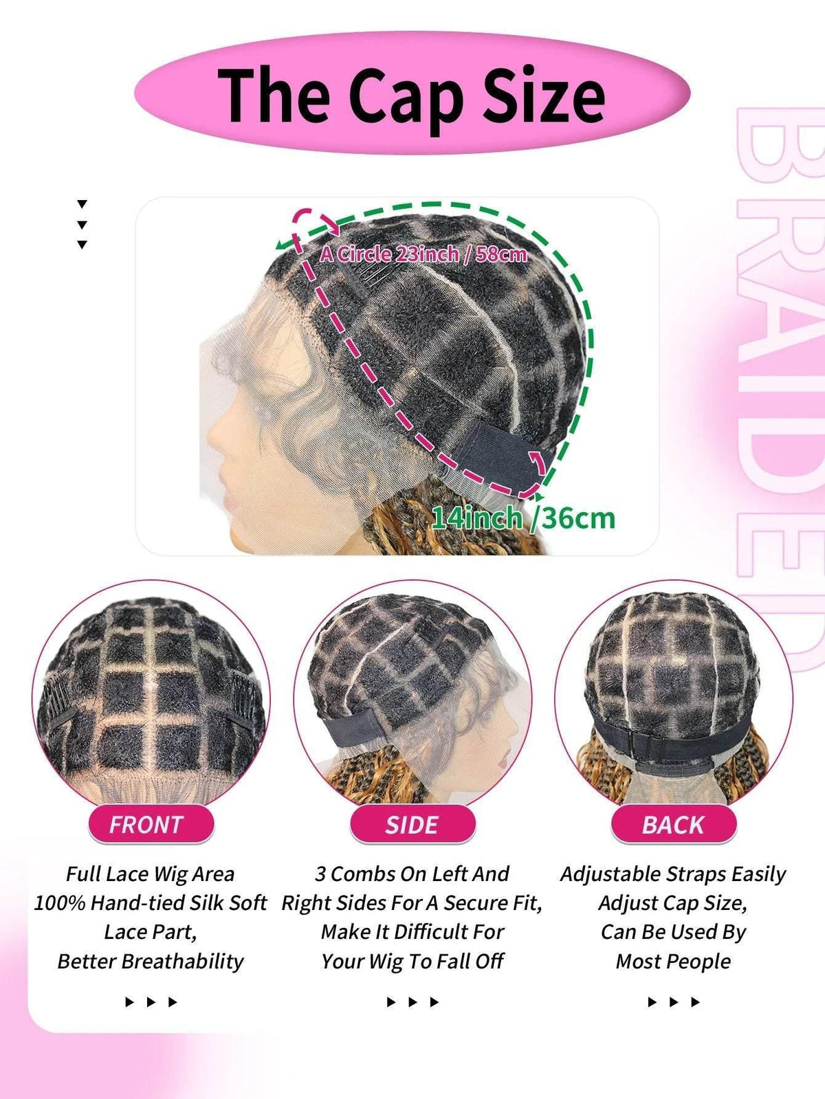 Curly ends of synthetic braided wig highlighted in blonde ombre color against dark roots