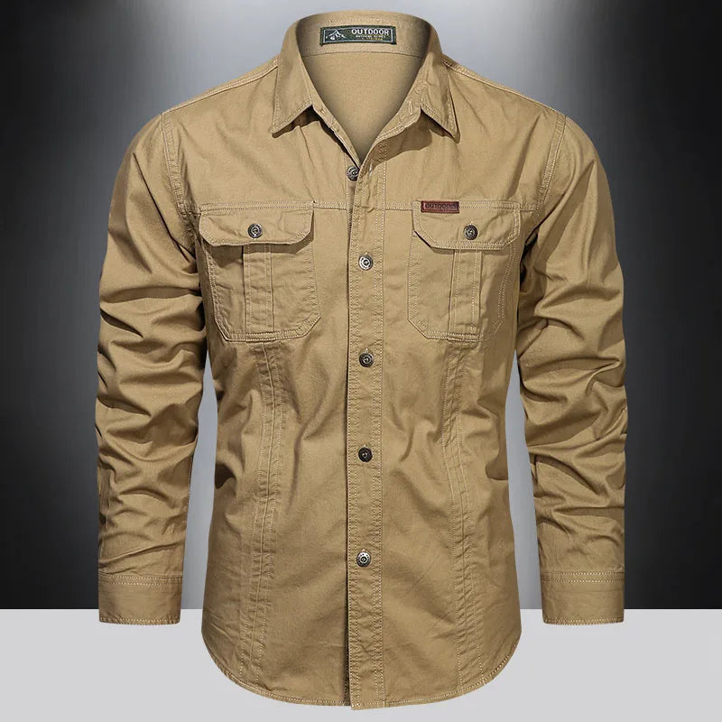 Cargo Shirt Men Long Sleeve Casual Cotton Shirts | Ships from US