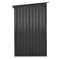 Close-up of the garden shed’s ventilated side panel for airflow and rust protection.