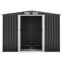 Interior view of the garden shed with ample space and air vents along the ceiling for ventilation.