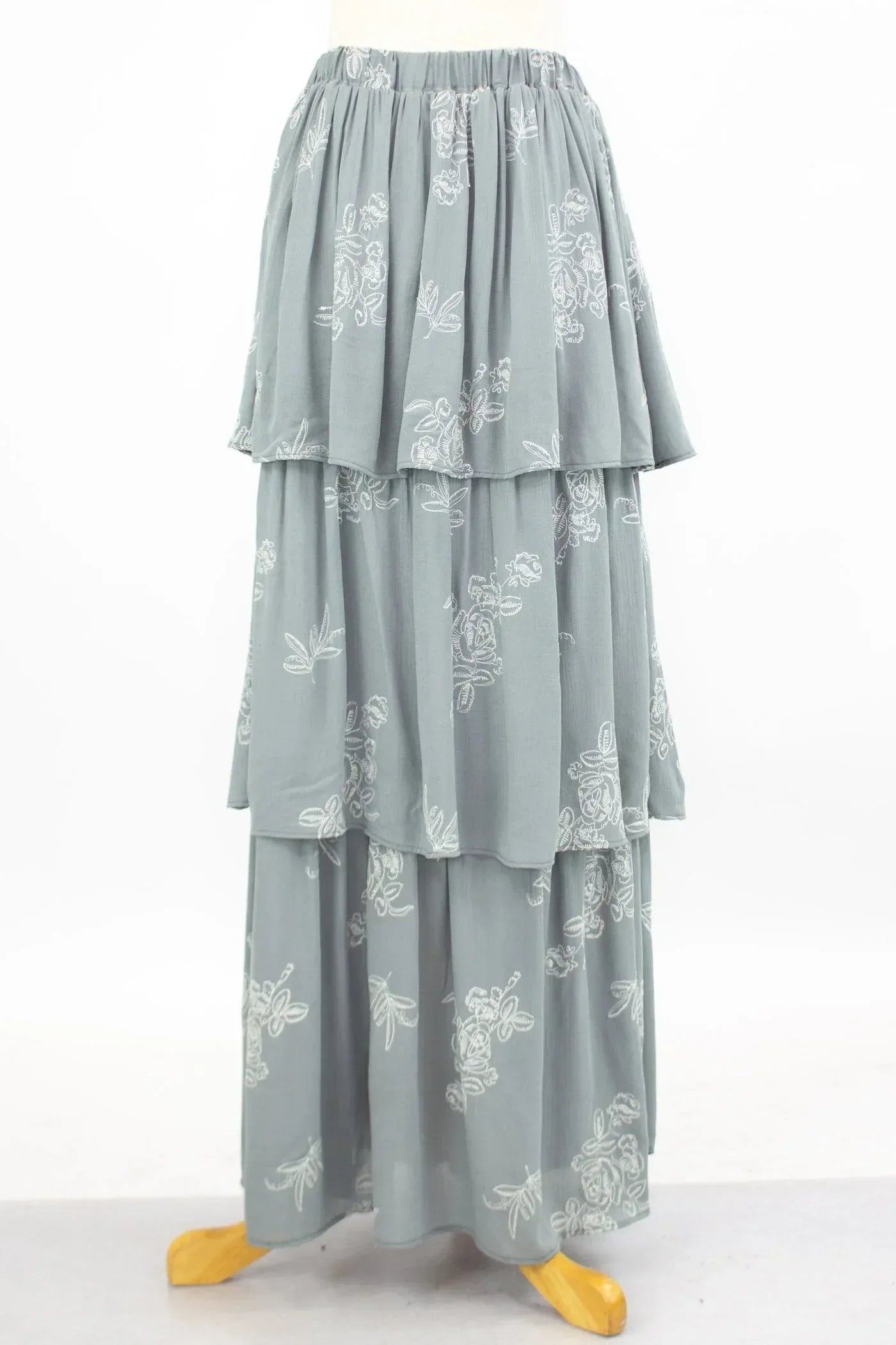 Layered Ruffle Maxi Skirt - Grey - Trustymall