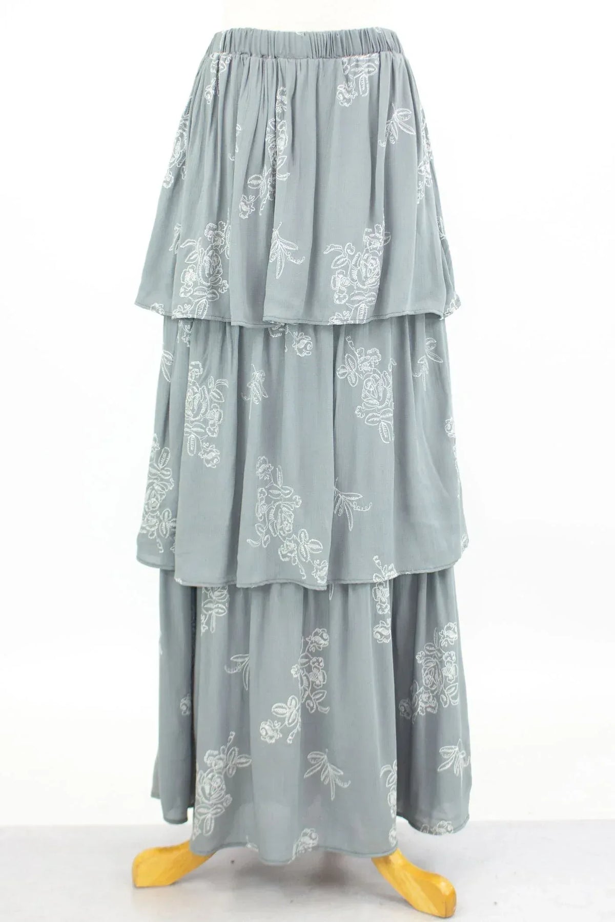 Layered Ruffle Maxi Skirt - Grey - Trustymall