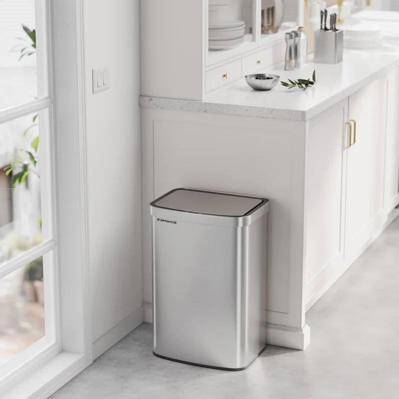 13-Gallon Stainless Steel Kitchen Trash Can with Hand Wave Motion Sensor Lid