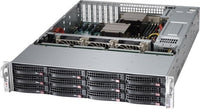 Front view of SUPERMICRO SuperServer 6029P-E1CR12H, black 2U rackmount server chassis with multiple drive bays