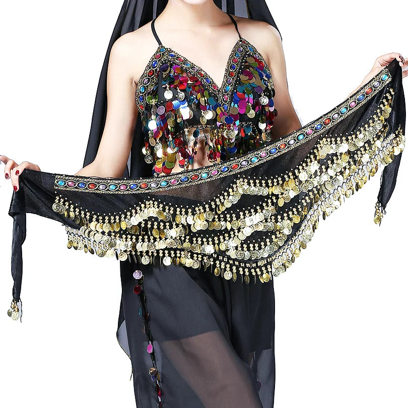 1PC New Style Belly Dance Belt Newest Multi-color Glass Silk Velvet Dancing Belt Scarf Crystal BellyDance Waist Chain Hip Scarf