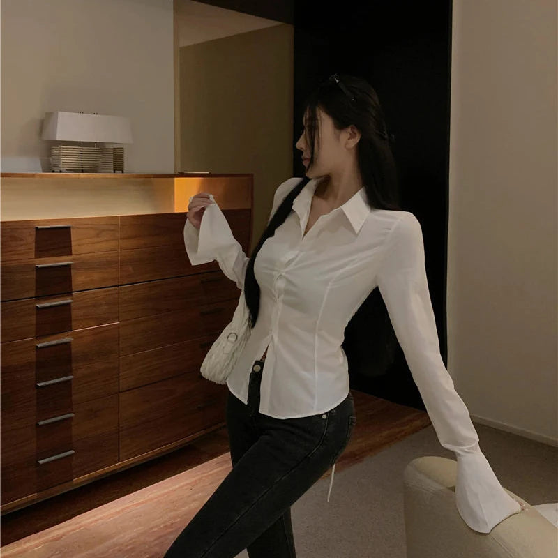 Gidyq Fashion Women Bandage Shirts Korean All Match