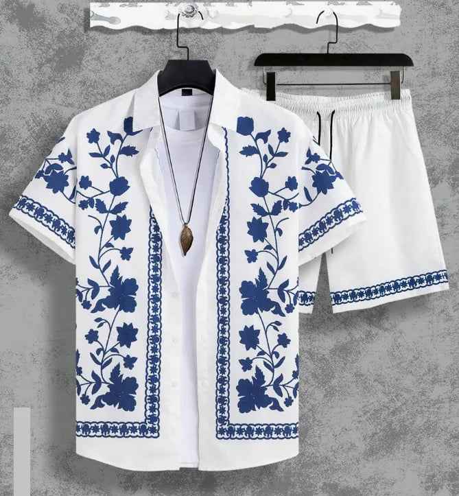 Hawaiian resort wear men beach shorts set