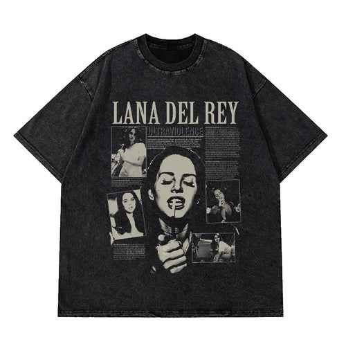 Gothic Rose Letter Print Vintage Washed Oversized T-Shirt