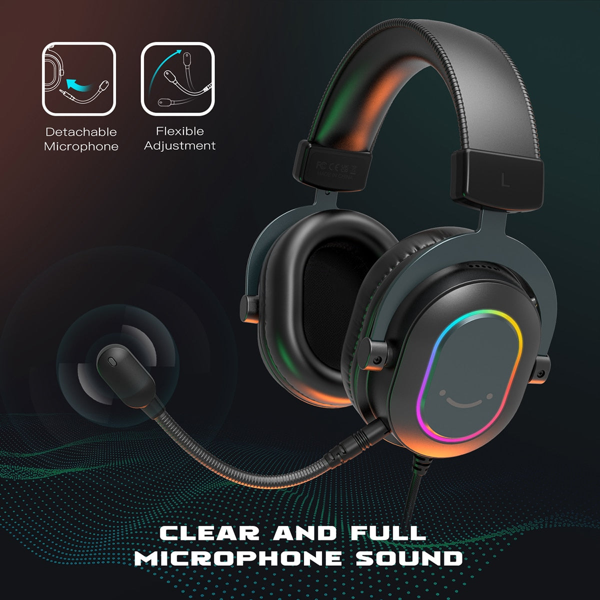 Dragon 6 Dynamic RGB Gaming Headset with Mic Over-Ear Headphones