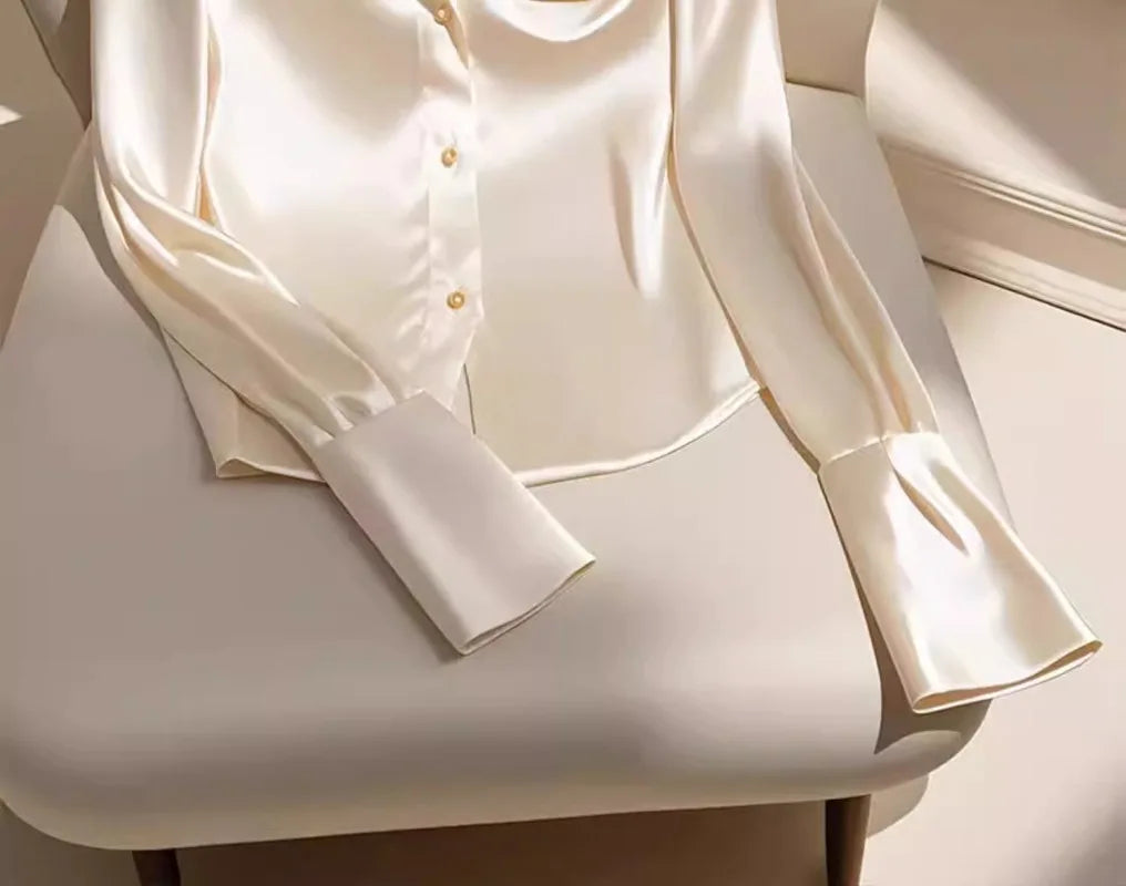 Satin Finish Shirts and Blouses Women OL Office Lady