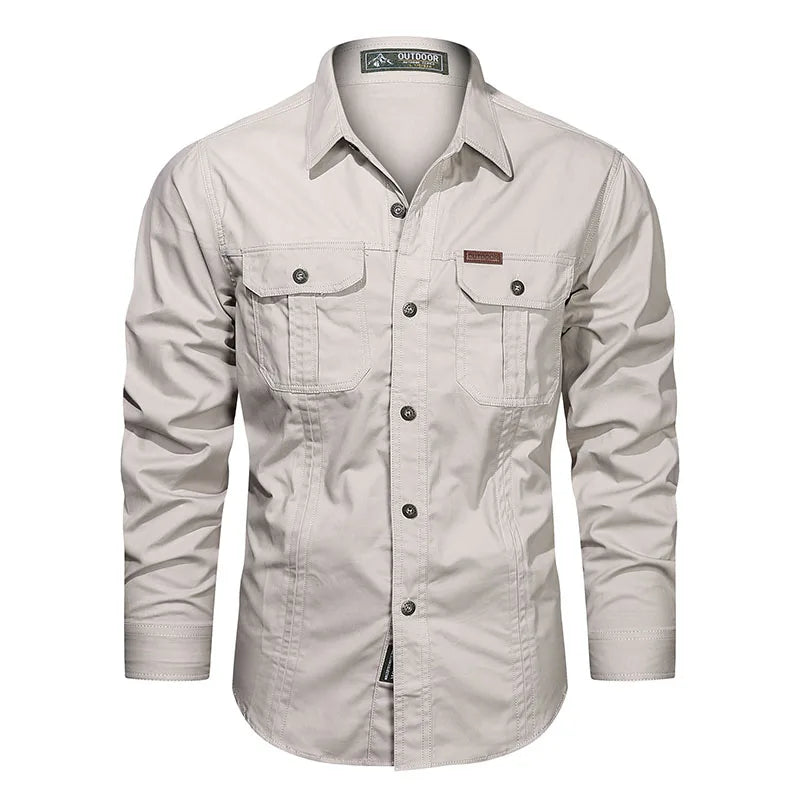 Cargo Shirt Men Long Sleeve Casual Cotton Shirts | Ships from US