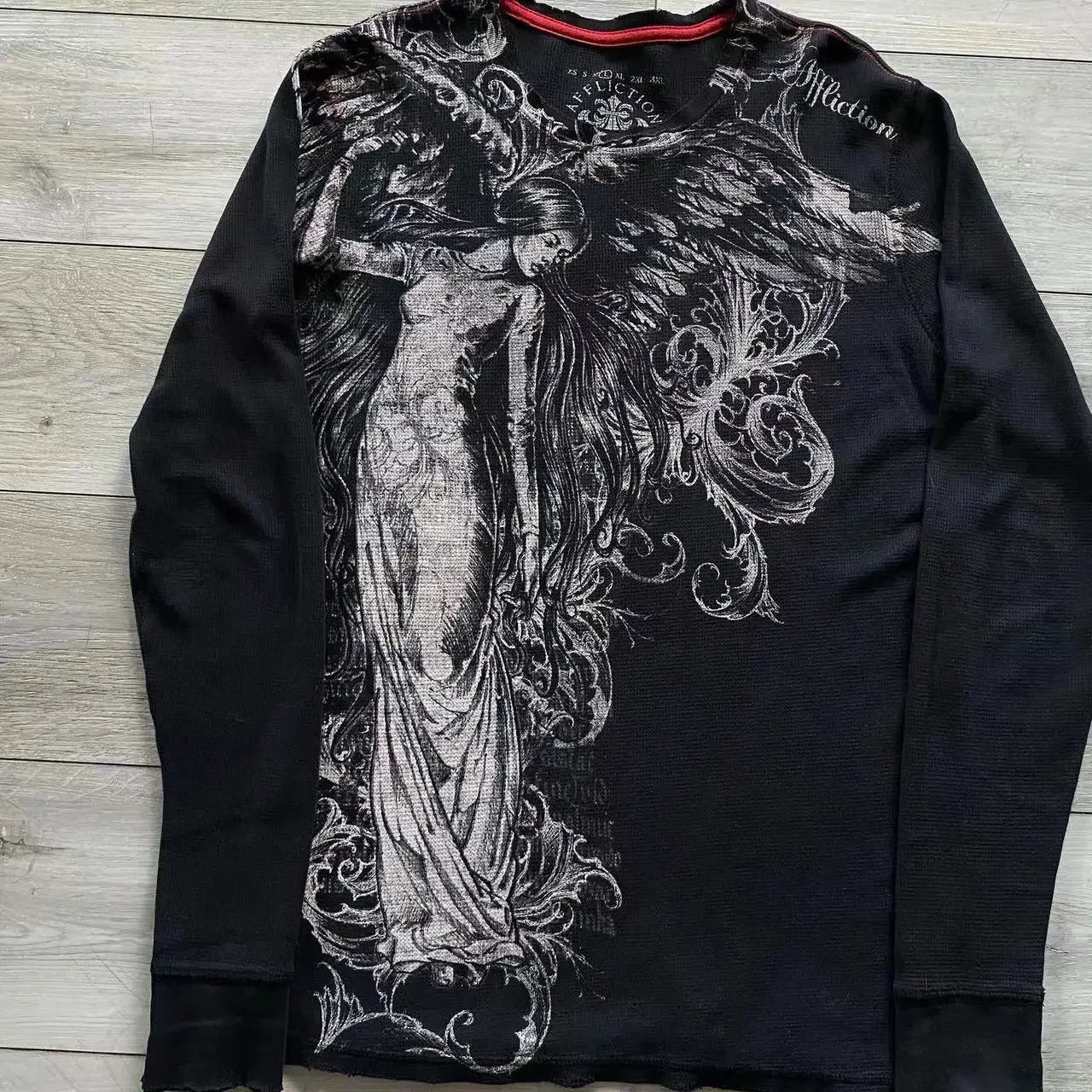 Y2K Affliction Long sleeved T shirt Fashion Round Neck