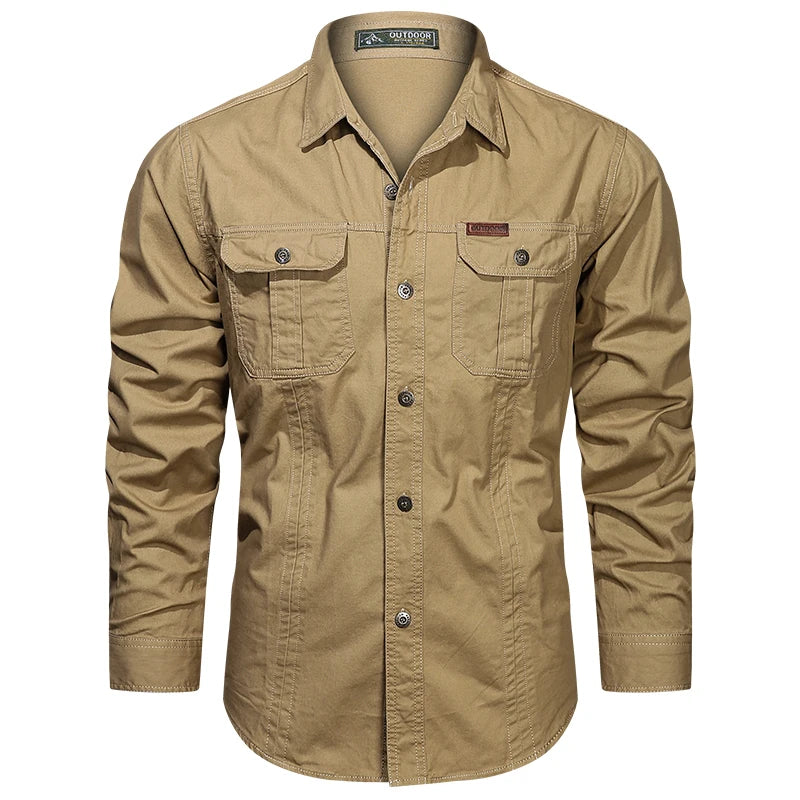 Cargo Shirt Men Long Sleeve Casual Cotton Shirts | Ships from US