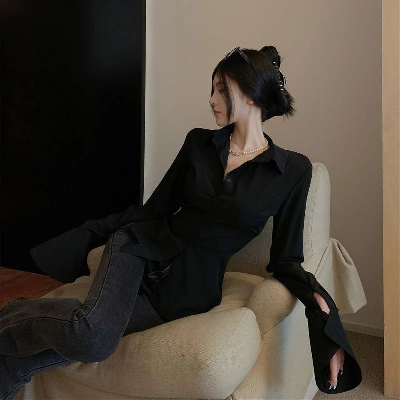 Gidyq Fashion Women Bandage Shirts Korean All Match