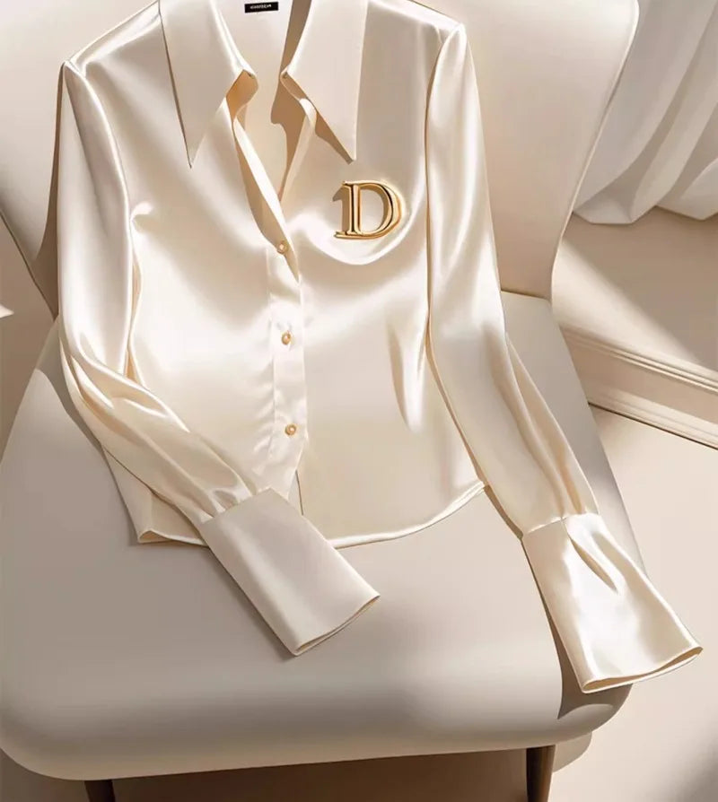 Satin Finish Shirts and Blouses Women OL Office Lady