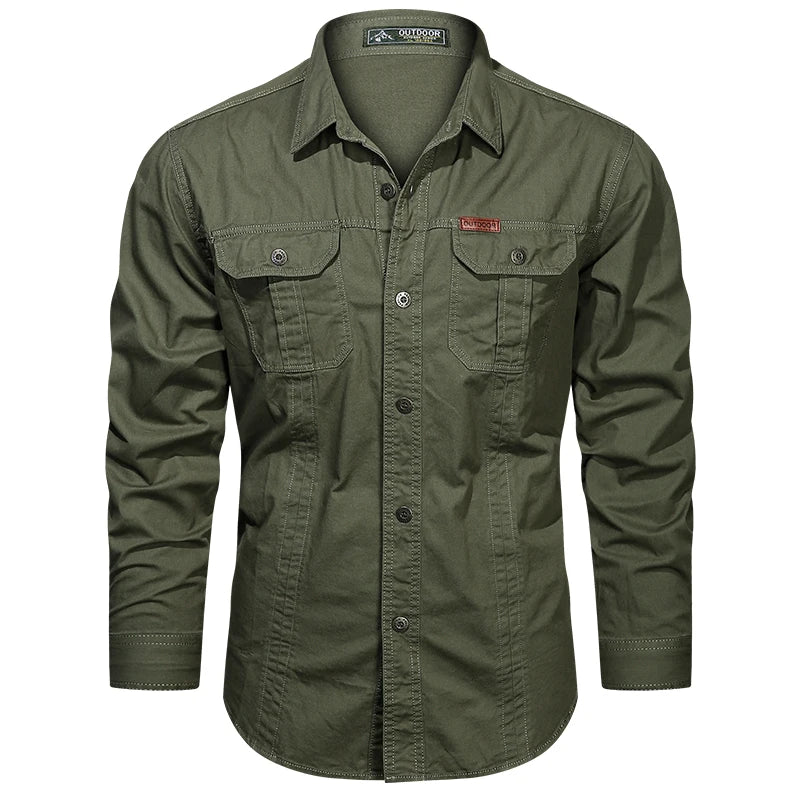 Cargo Shirt Men Long Sleeve Casual Cotton Shirts | Ships from US