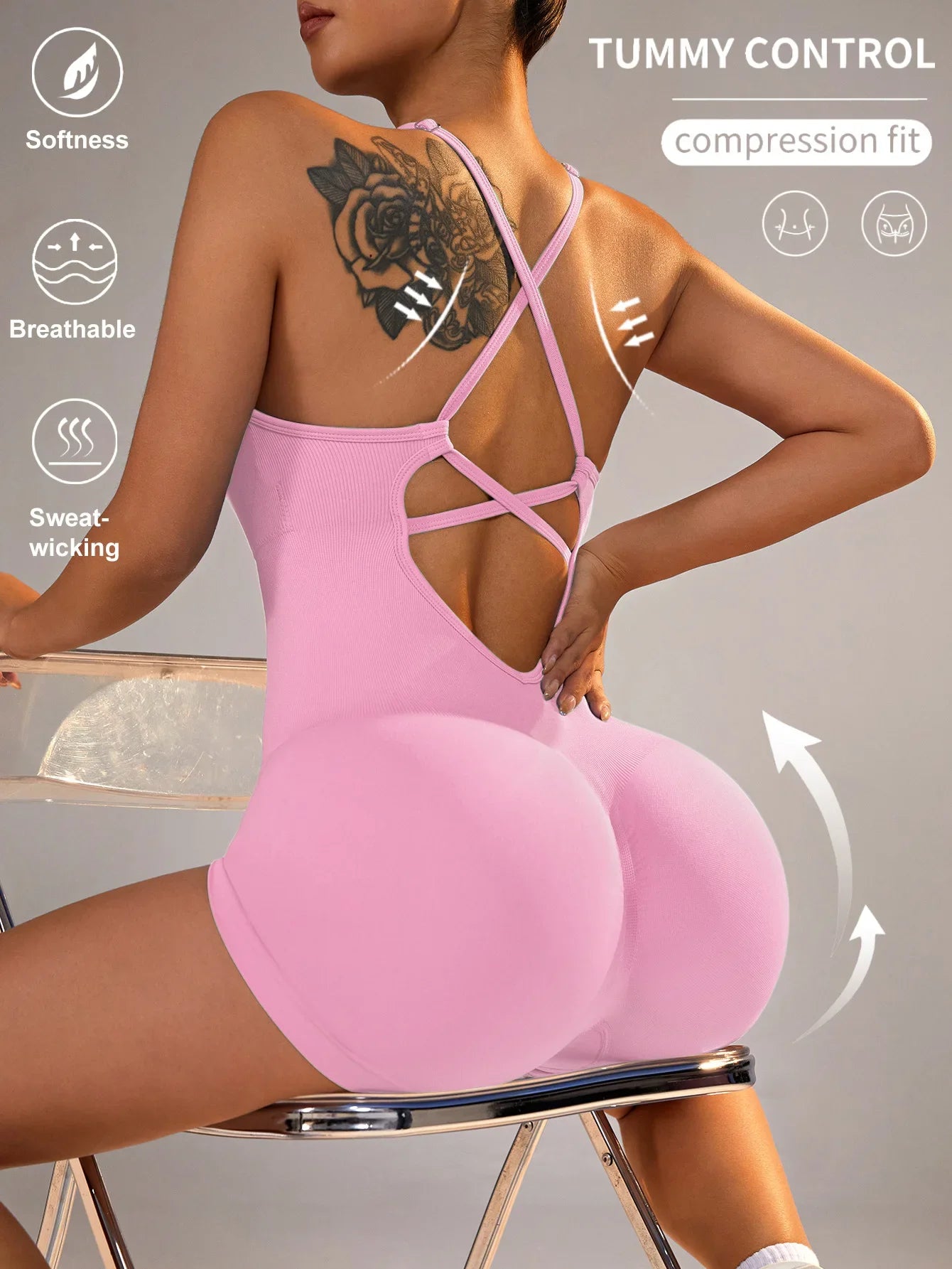 One-Piece Yoga Jumpsuit Skinny Short Sportswear