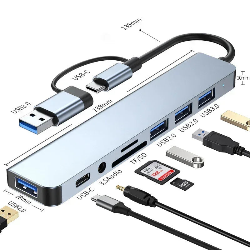 8 in 2 USB +Type C HUB Docking Station with 3.5mm Audio Jack Adapter - Trustymall