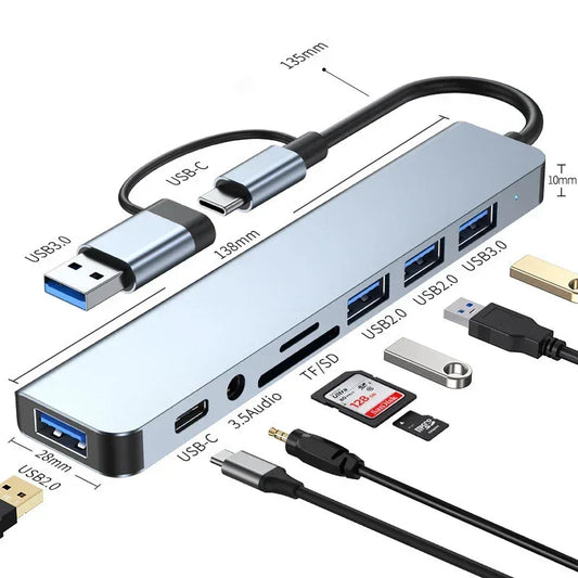 8 in 2 USB +Type C HUB Docking Station with 3.5mm Audio Jack Adapter